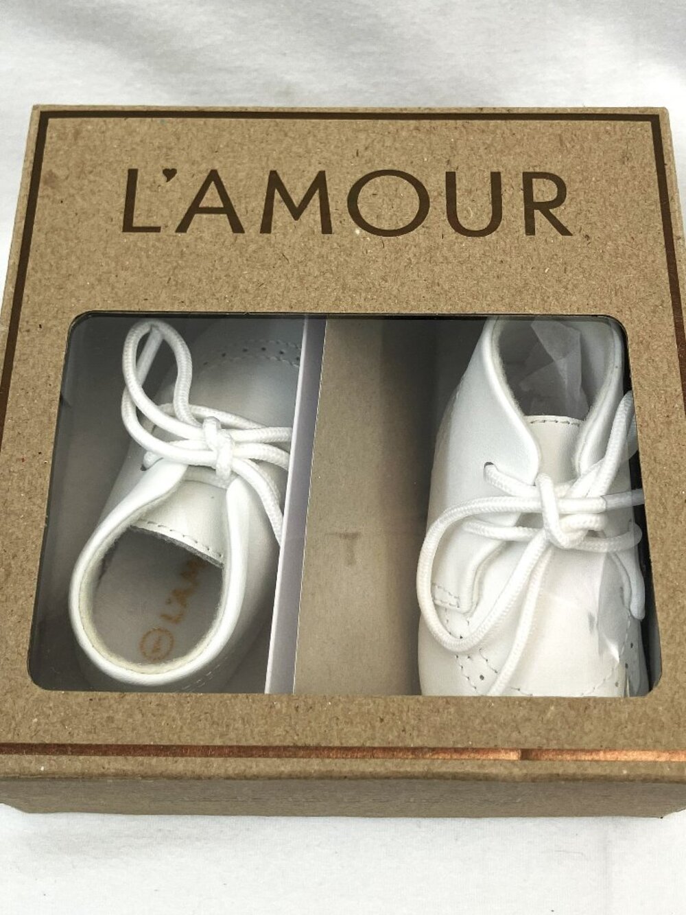 L'Amour Infant 3890 White Leather Dress Shoes Oxfords Size 1 Unisex NEW IN BOX!
